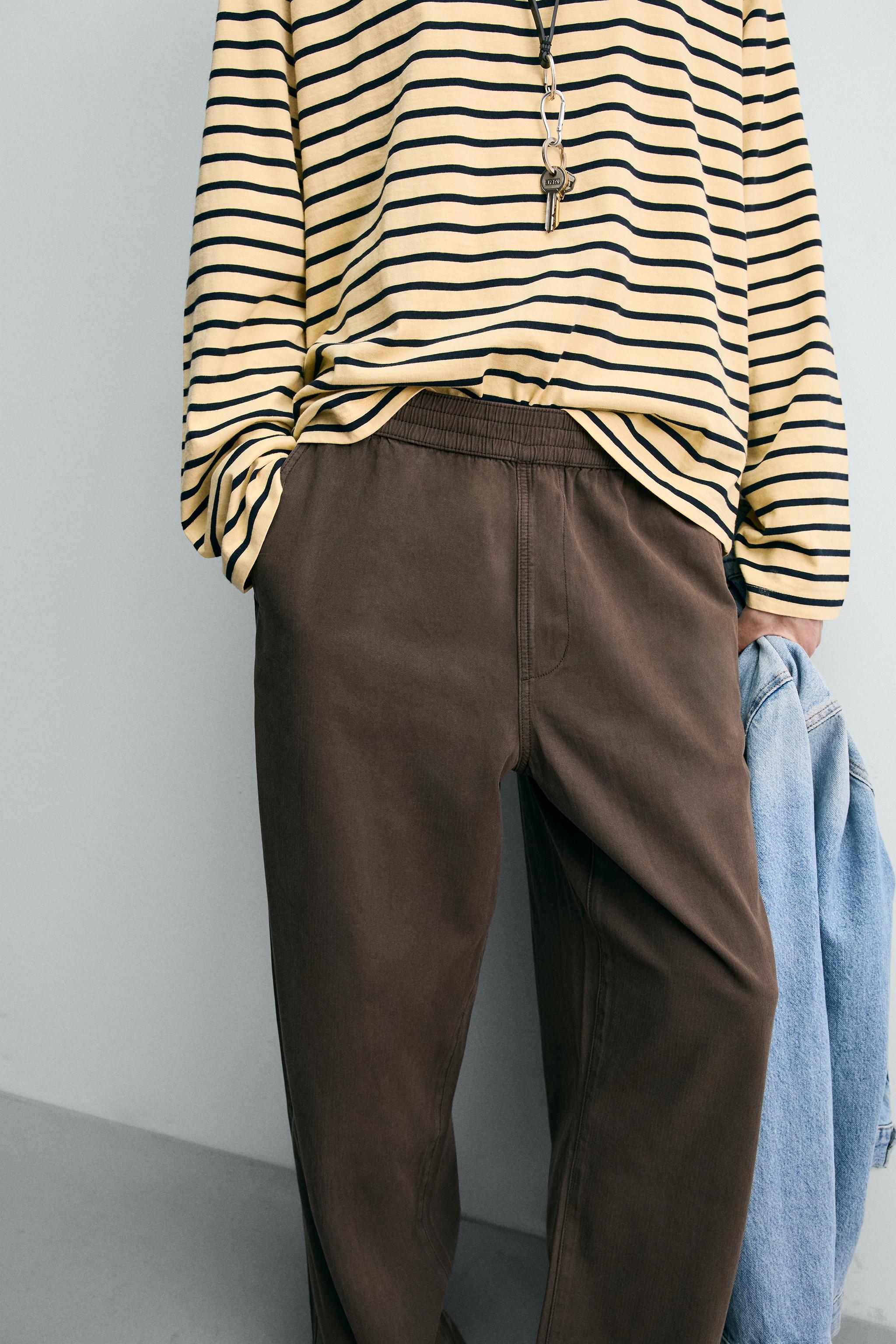 RELAXED FIT HERRINGBONE PANTS
